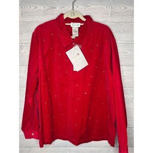 Quacker Factory red velvet full zip jacket with rhinestones size 2X